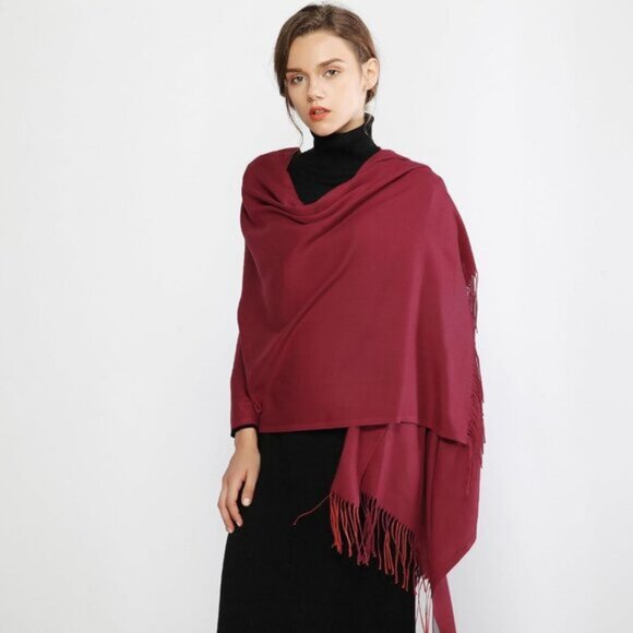 🆕Women's Dark Red Pashmina Evening Dress Bridesmaid Winter Warm Long Scarf - Picture 6 of 9
